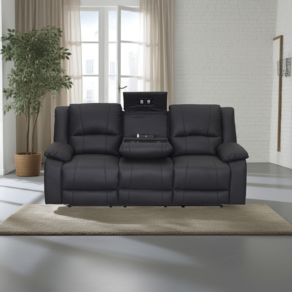 Captain 3 Seater Rhino Suede Fabric Electric Recliner Lounge -Black Onyx