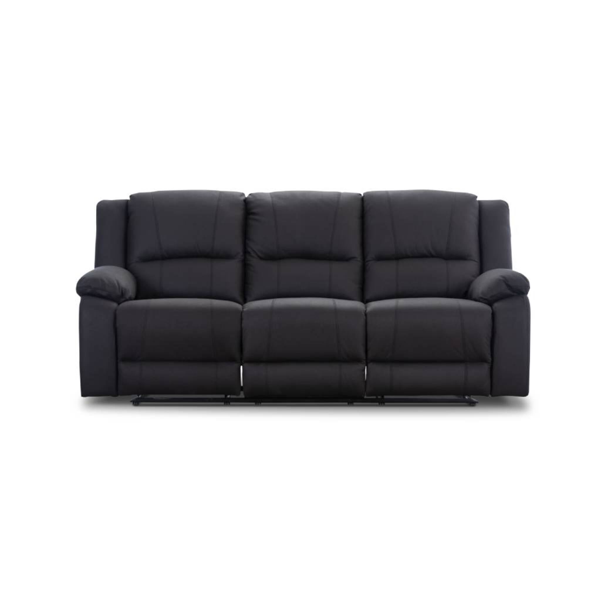 Captain 3 Seater Lounge with 2 Single Recliner Rhino Fabric Set -Black Onyx