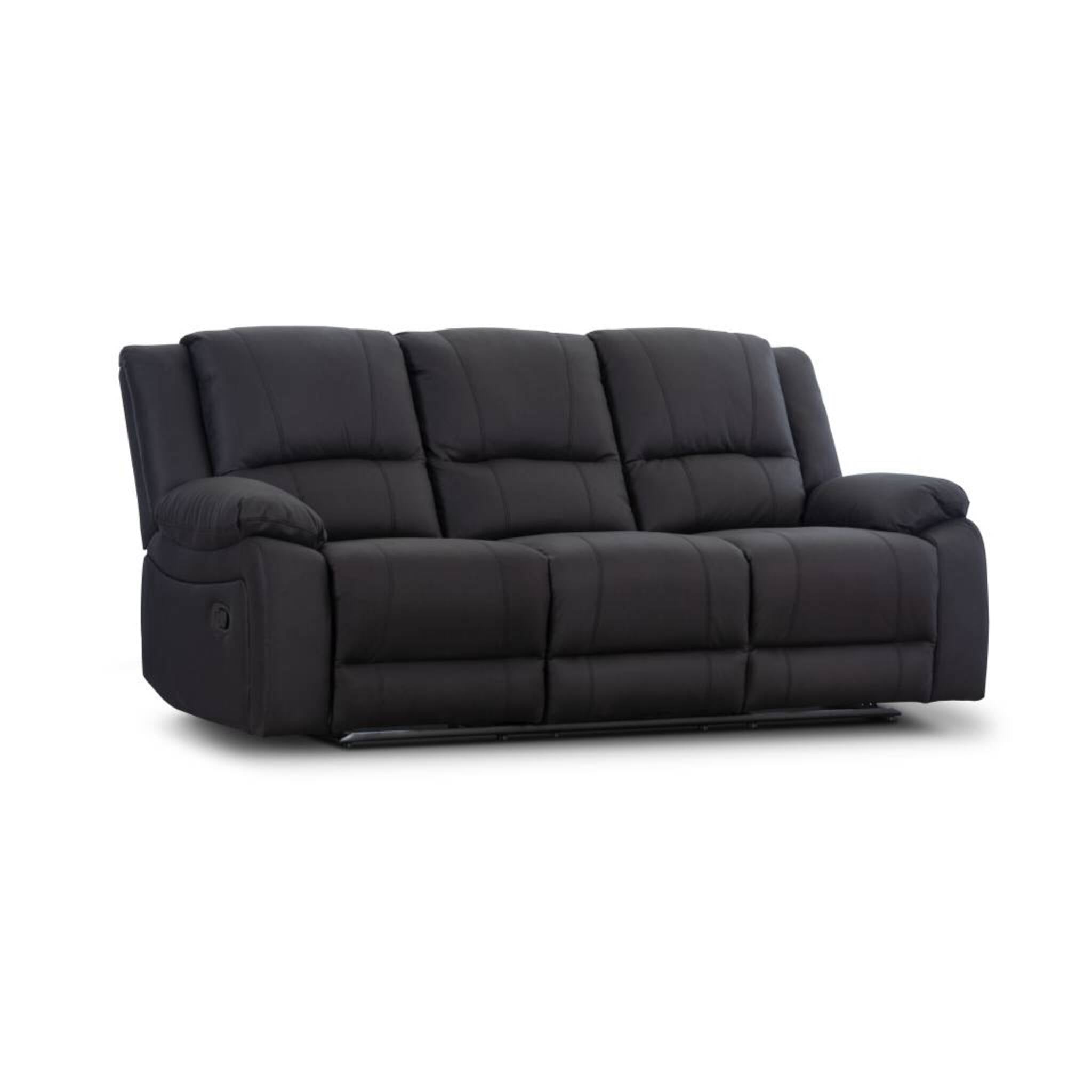 Captain 3 Seater Lounge with 2 Single Recliner Rhino Fabric Set -Black Onyx