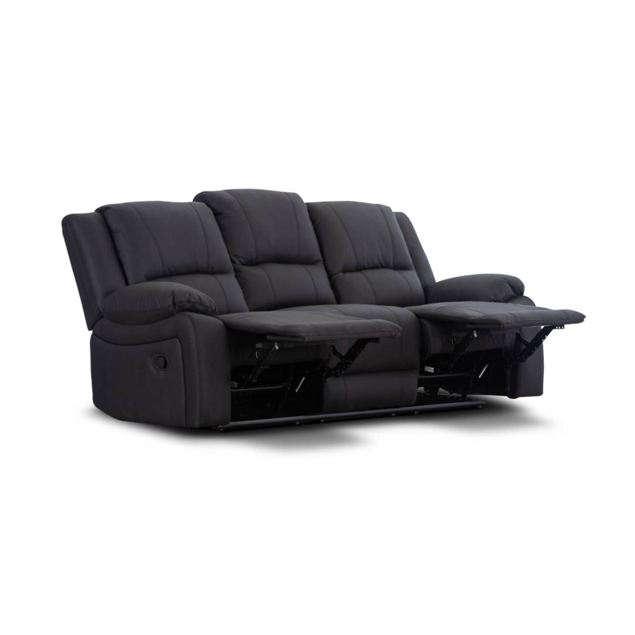 Captain 3 Seater Lounge with 2 Single Recliner Rhino Fabric Set -Black Onyx