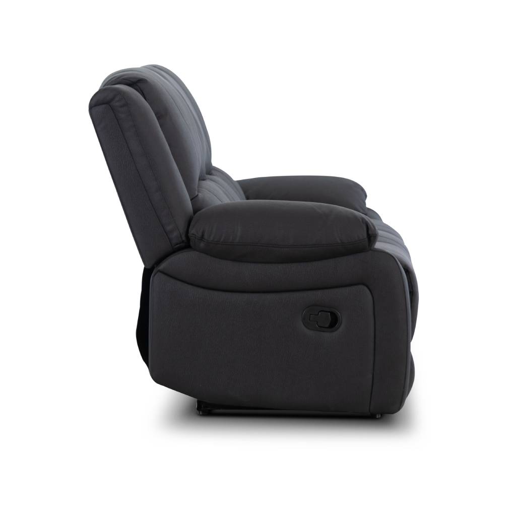 Captain 3 Seater Lounge with 2 Single Recliner Rhino Fabric Set -Black Onyx