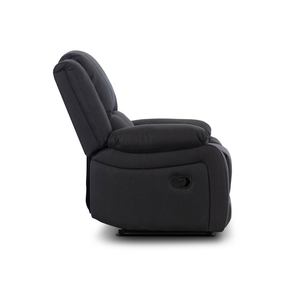 Captain 3 Seater Lounge with 2 Single Recliner Rhino Fabric Set -Black Onyx
