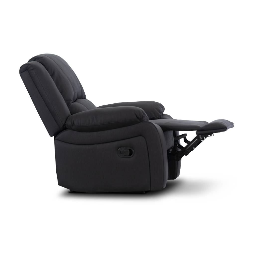 Captain 3 Seater Lounge with 2 Single Recliner Rhino Fabric Set -Black Onyx