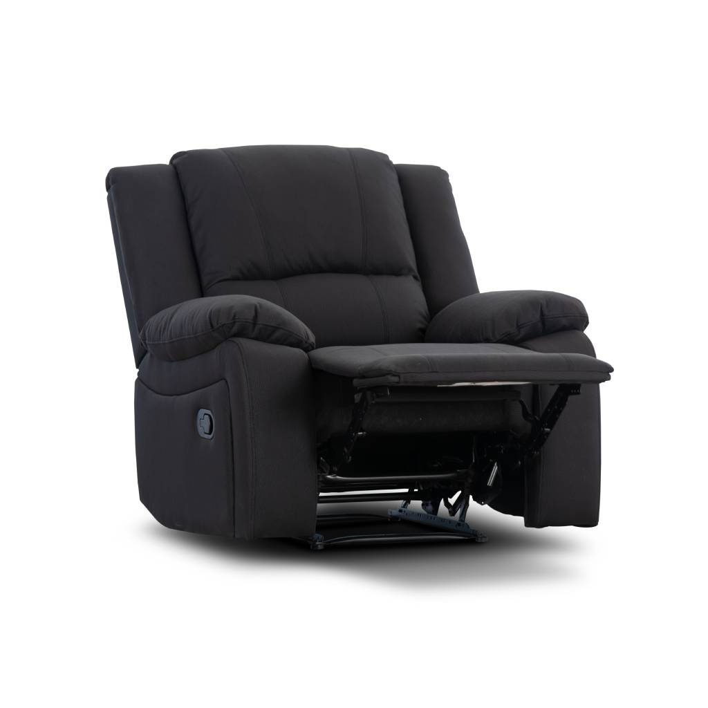 Captain 3 Seater Lounge with 2 Single Recliner Rhino Fabric Set -Black Onyx