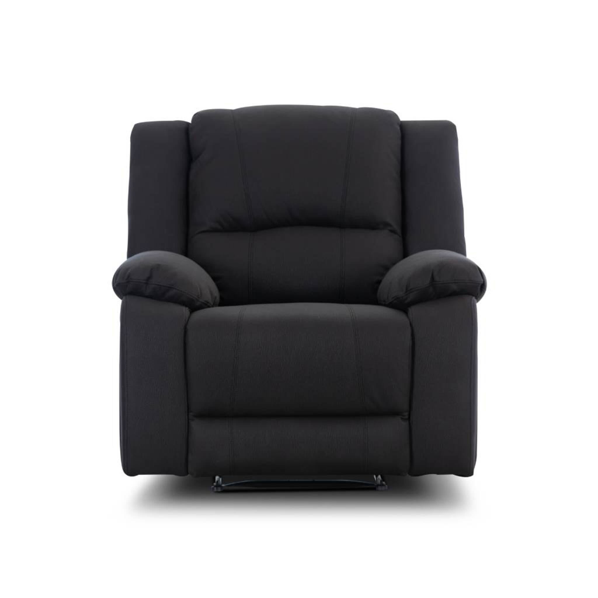 Captain 3 Seater Lounge with 2 Single Recliner Rhino Fabric Set -Black Onyx