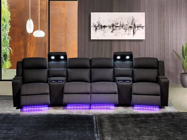 Home Cinema Seater Rhino Fabric Electric Recliner Sofa Black