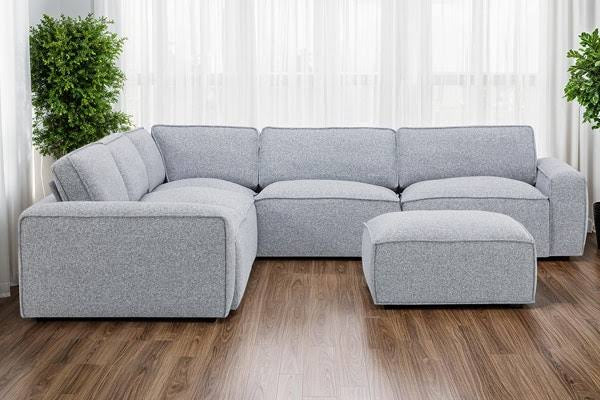 Jonathan Sectional 5 Seater Sofa with Ottoman-Light Grey