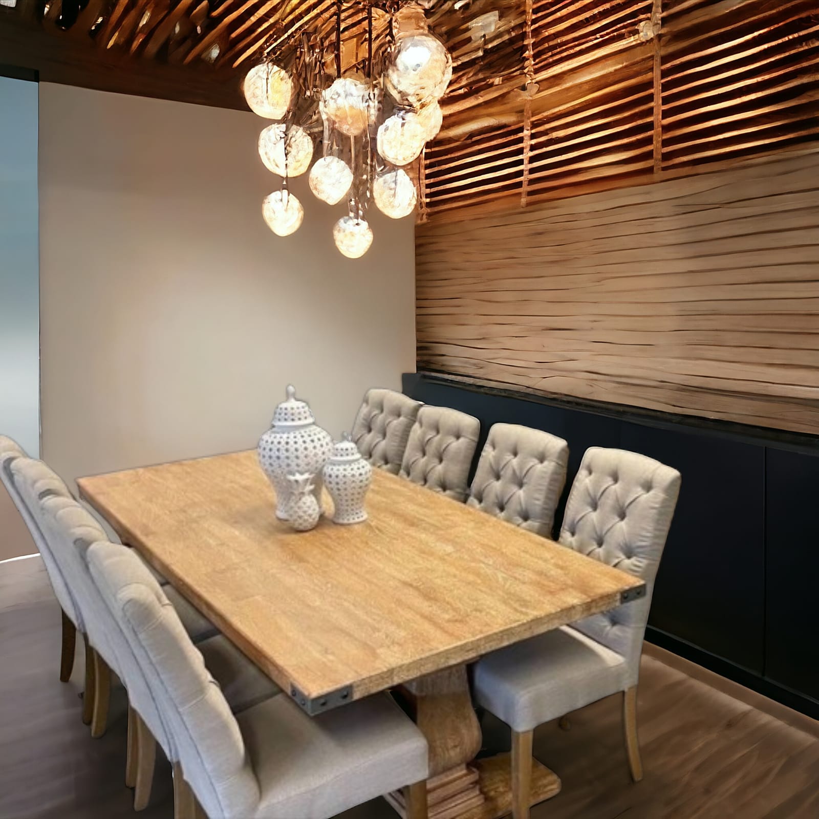 French Provincial Utah 230cm Dining Table Plus Chairs- Honey