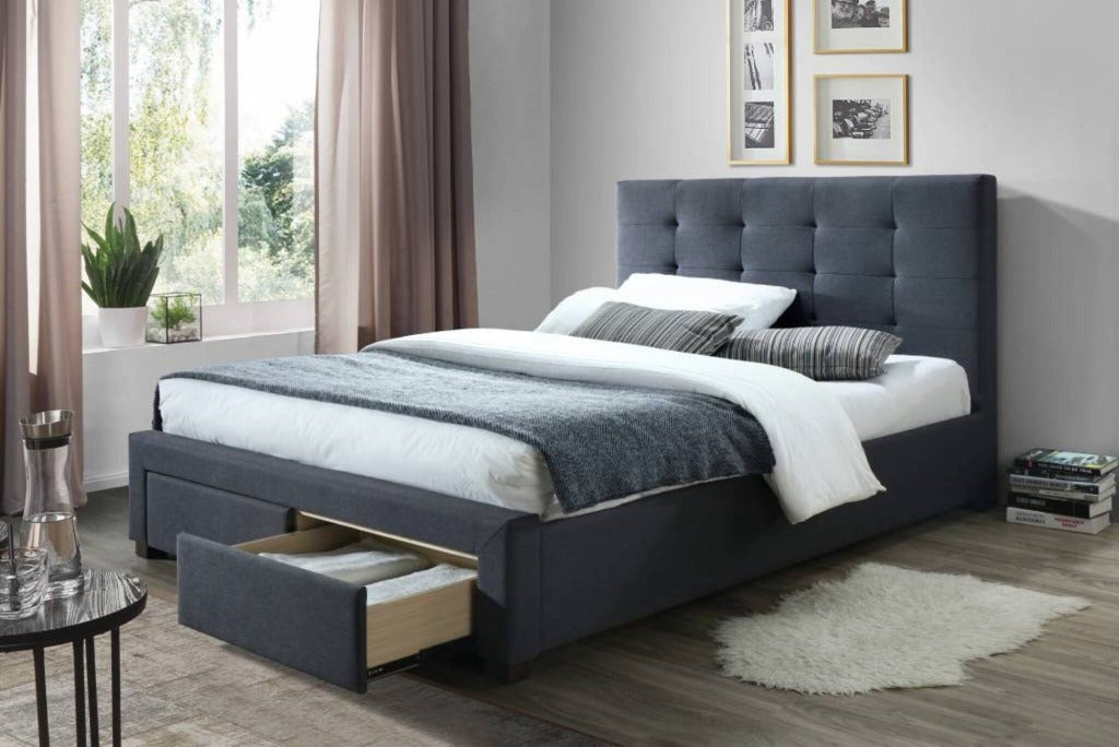 Rhodes Upholstered King Single Bed Storage -Mid Grey