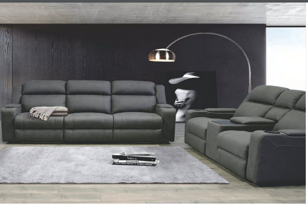 Captain 3 Seater Rhino Suede Fabric Electric Recliner Lounge Jet