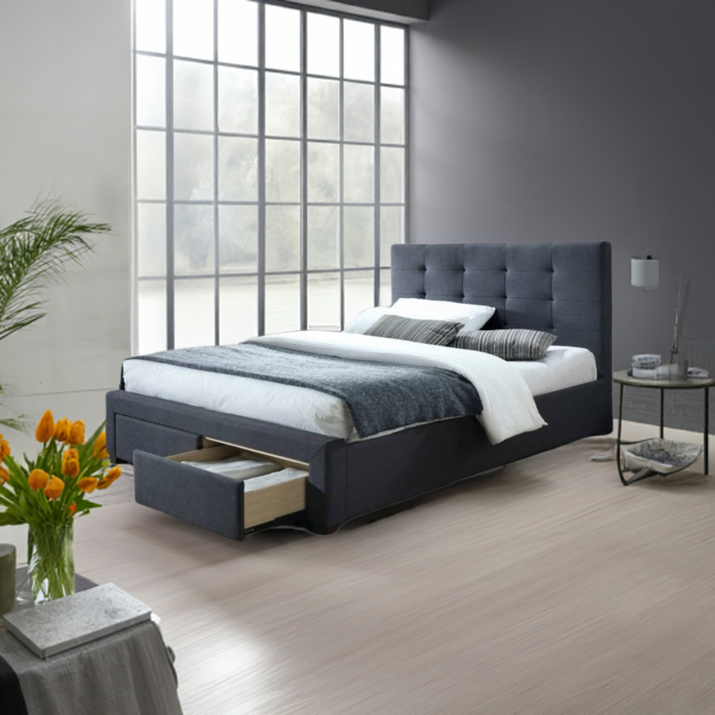 Rhodes Upholstered King Single Bed Storage -Mid Grey