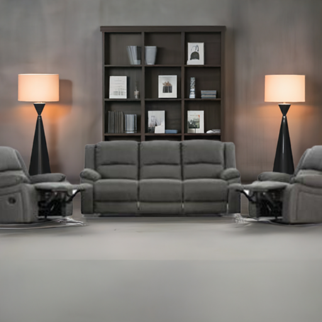 Captain 3 Seater Lounge with 2 Single Recliner Rhino Suede Set- Latte