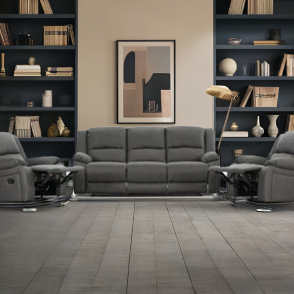 Captain 3 Seater Lounge with 2 Single Recliner Rhino Suede Set- Latte