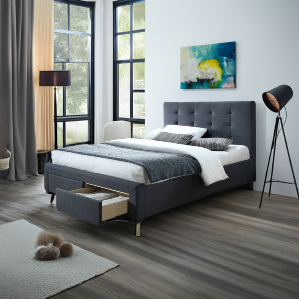 Rhodes Upholstered King Single Bed Storage -Mid Grey