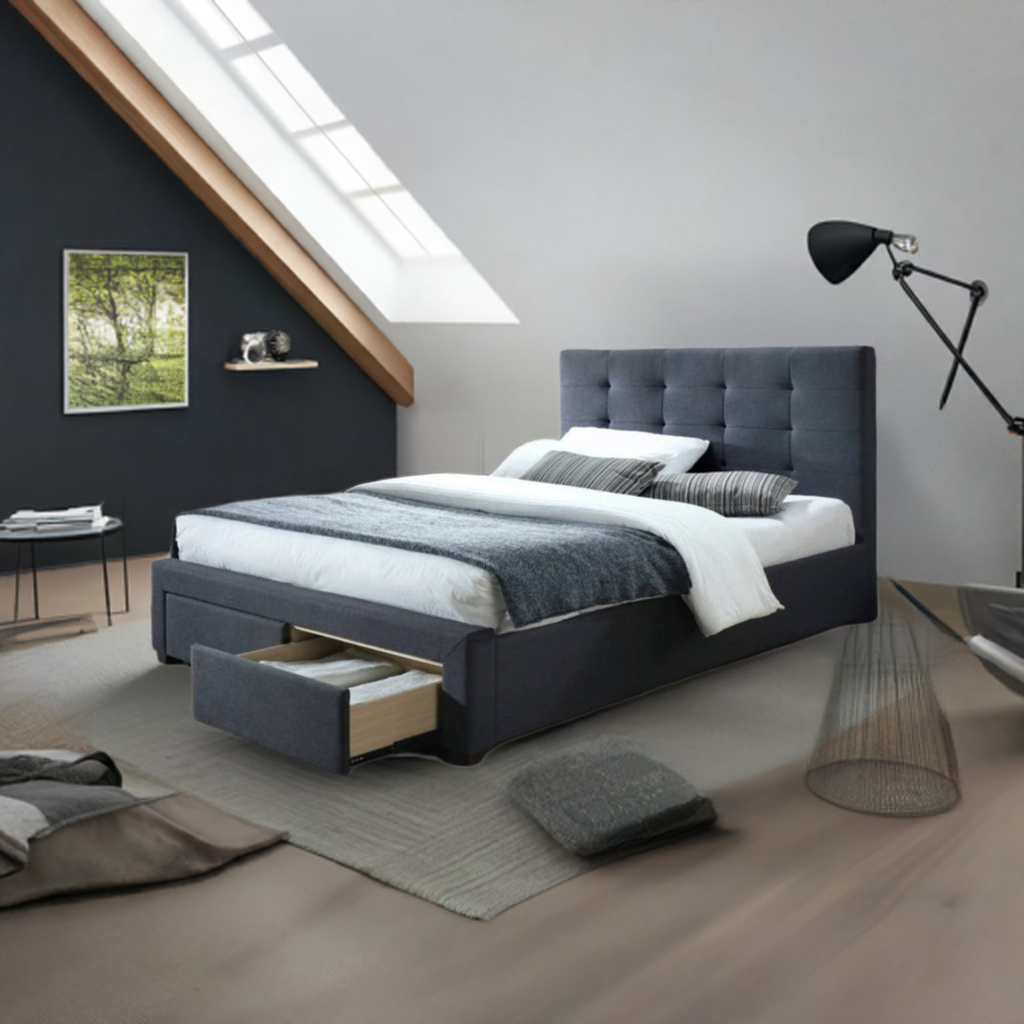 Rhodes Upholstered King Single Bed Storage -Mid Grey