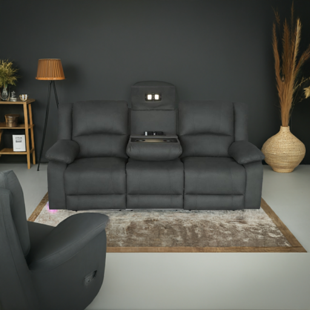 Captain 3 Seater Rhino Suede Fabric Electric Recliner Lounge Jet