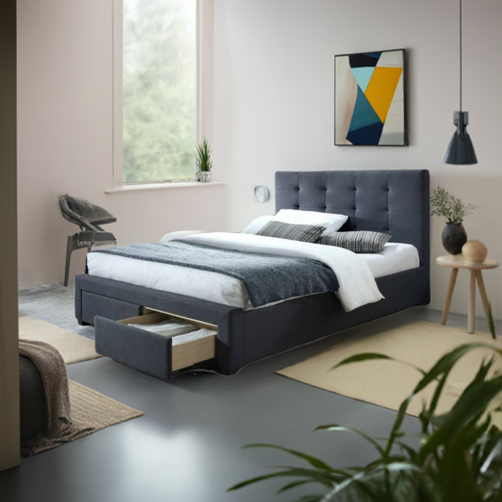 Rhodes Upholstered King Single Bed Storage -Mid Grey