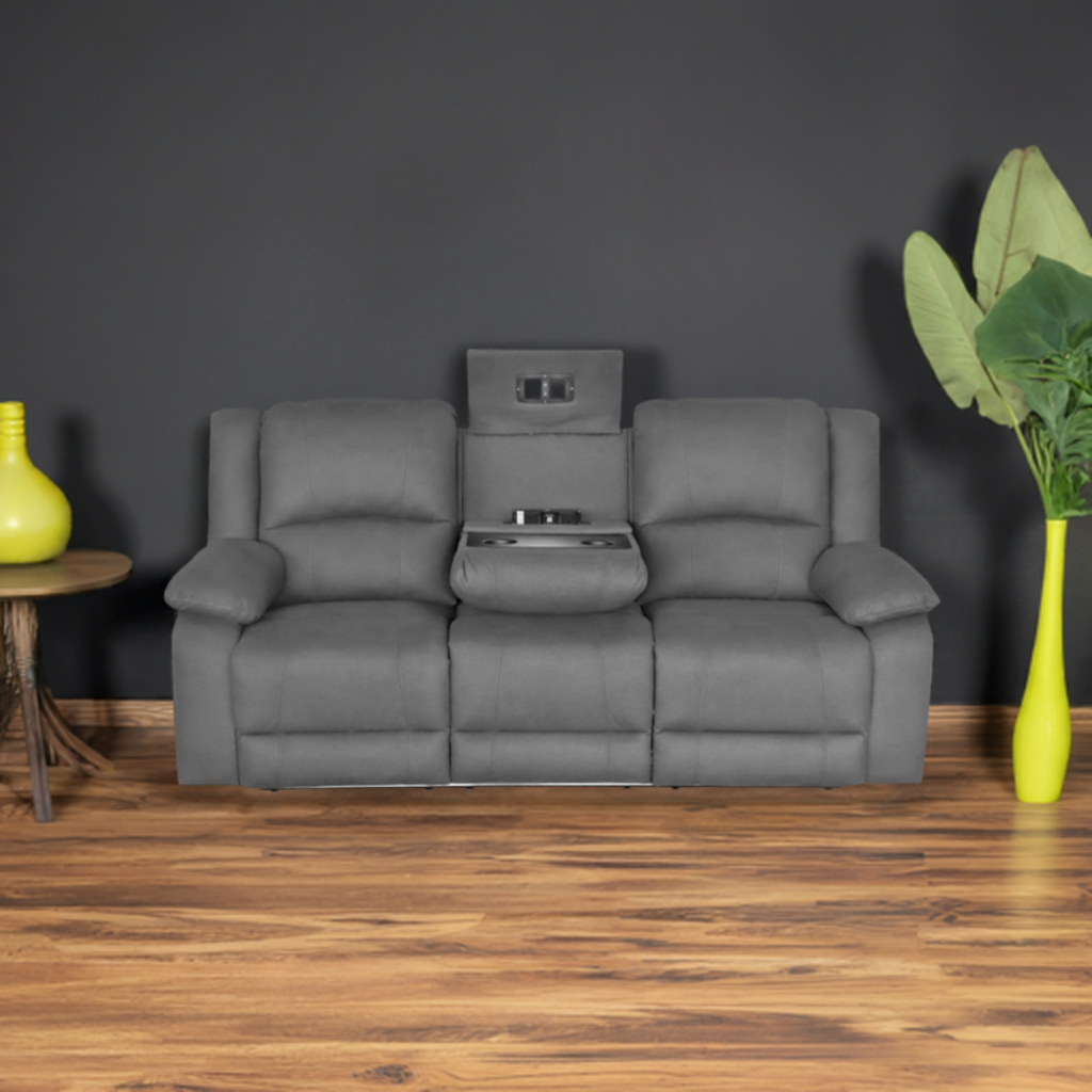 Captain 3 Seater Rhino Suede Fabric Electric Recliner Lounge -Latte