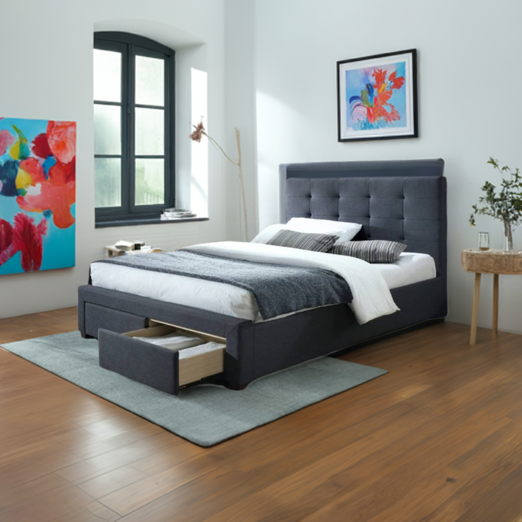 Rhodes Upholstered King Single Bed Storage -Mid Grey