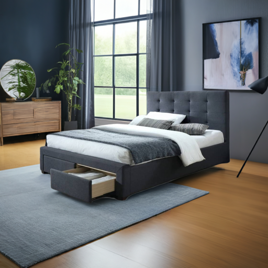 Rhodes Upholstered King Single Bed Storage -Mid Grey