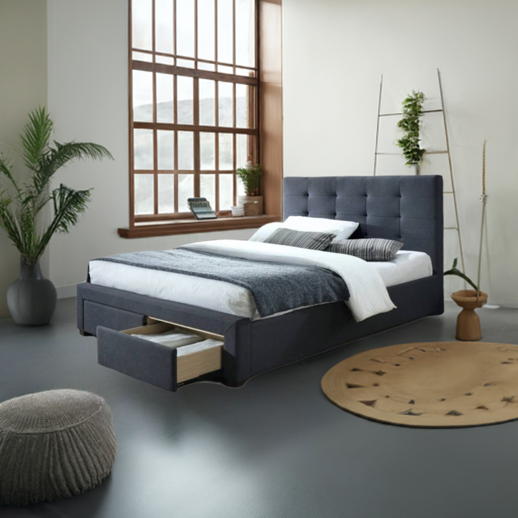 Rhodes Upholstered King Single Bed Storage -Mid Grey