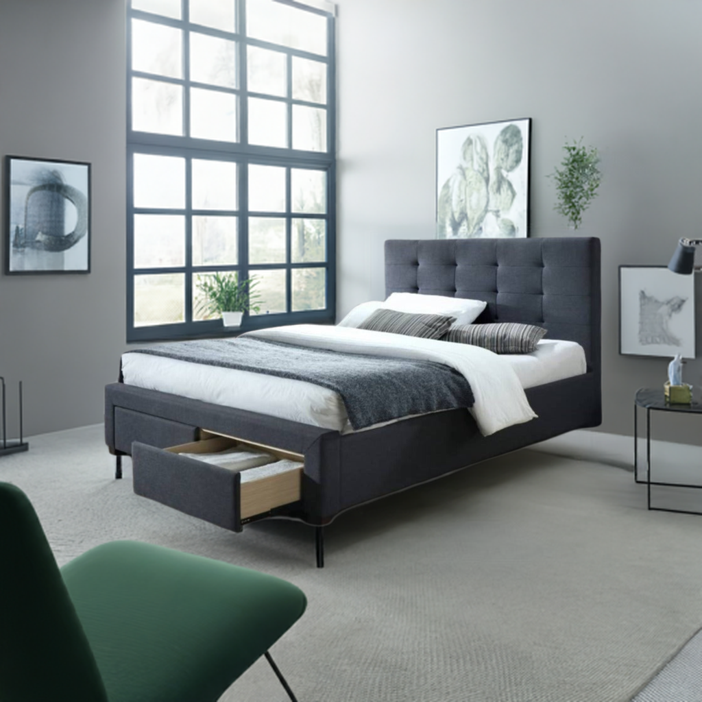 Rhodes Upholstered King Single Bed Storage -Mid Grey