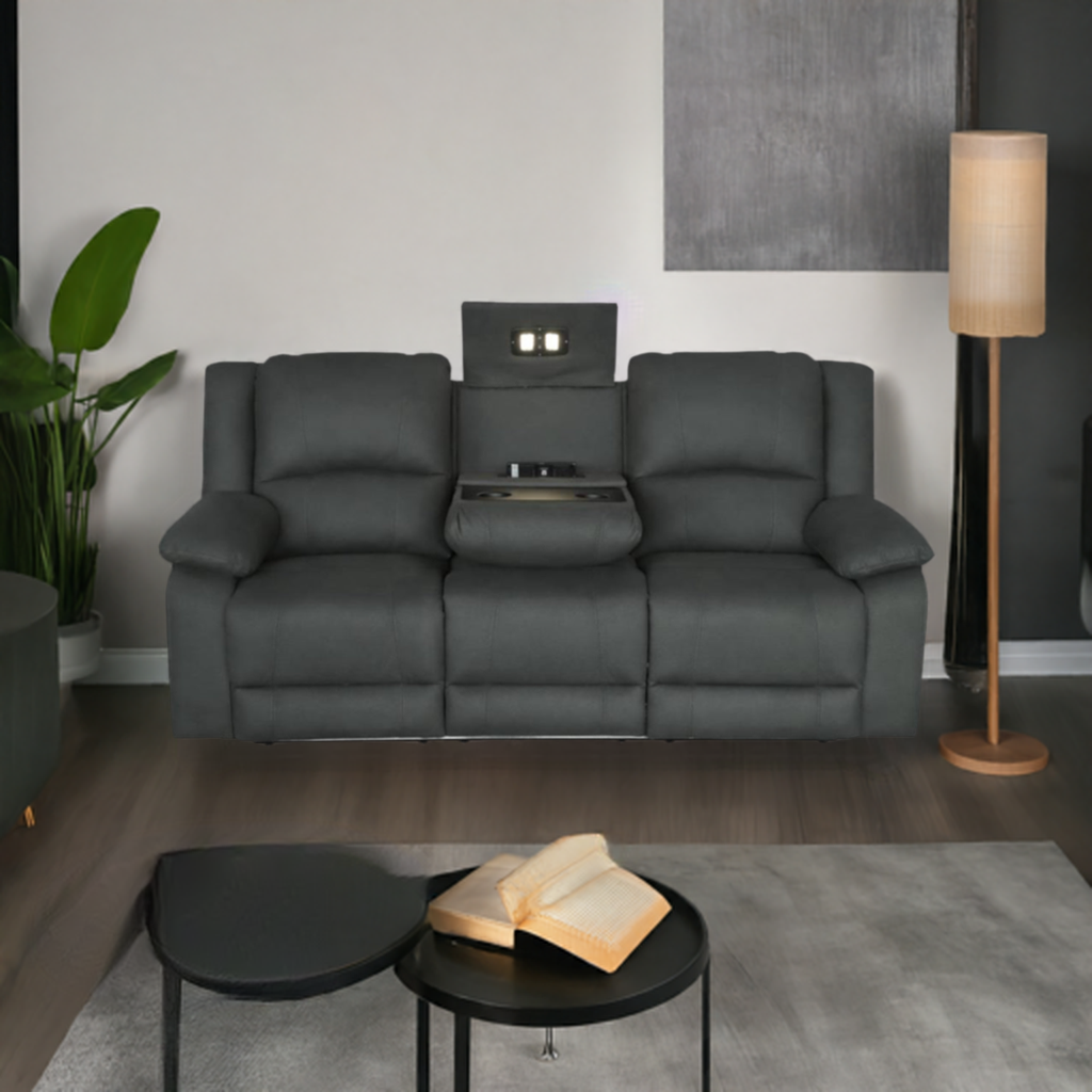 Captain 3 Seater Rhino Suede Fabric Electric Recliner Lounge Jet