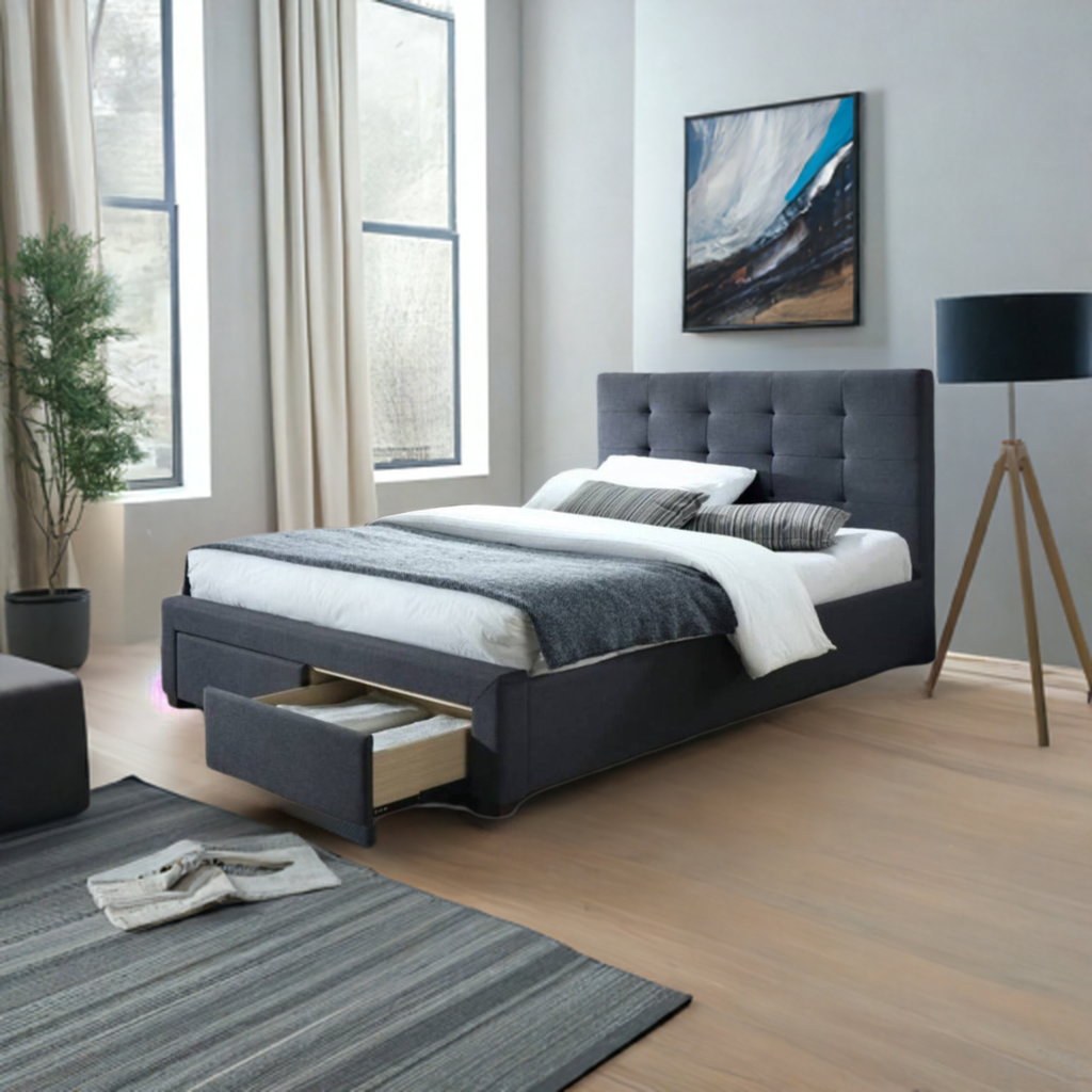 Rhodes Upholstered King Single Bed Storage -Mid Grey