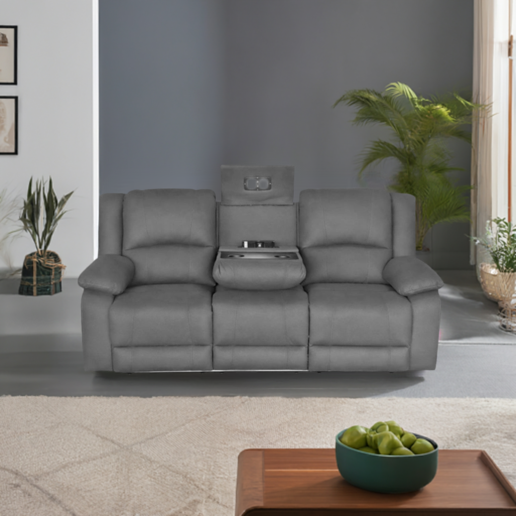 Captain 3 Seater Rhino Suede Fabric Electric Recliner Lounge -Latte