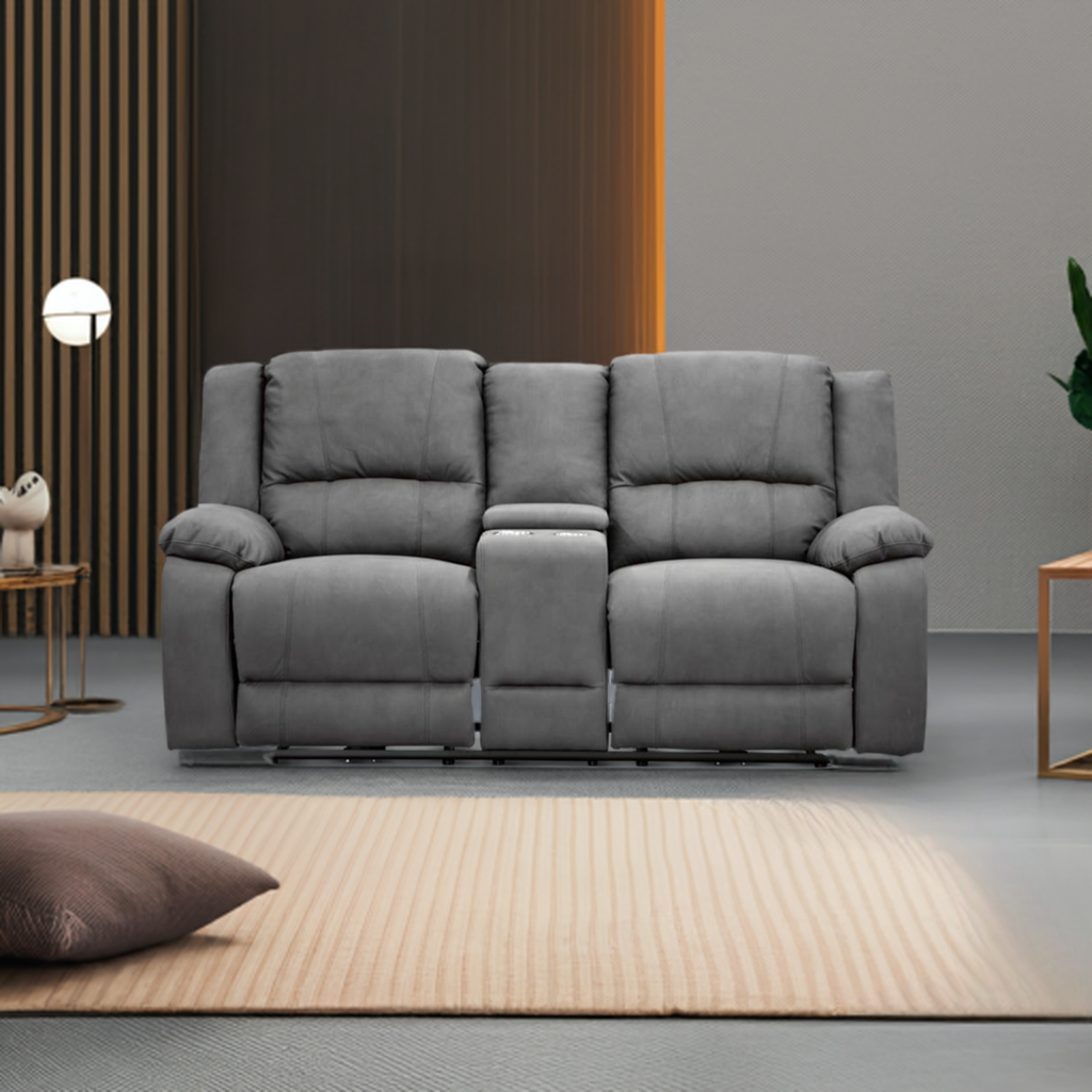 Captain 2 Seater Rhino Suede Fabric Electric Recliner Lounge Latte