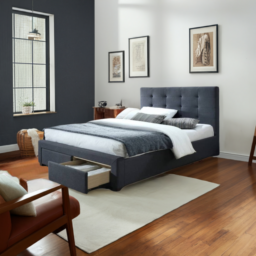 Rhodes Upholstered King Single Bed Storage -Mid Grey