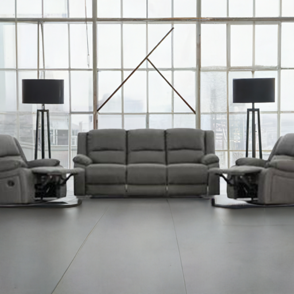 Captain 3 Seater Lounge with 2 Single Recliner Rhino Suede Set- Latte