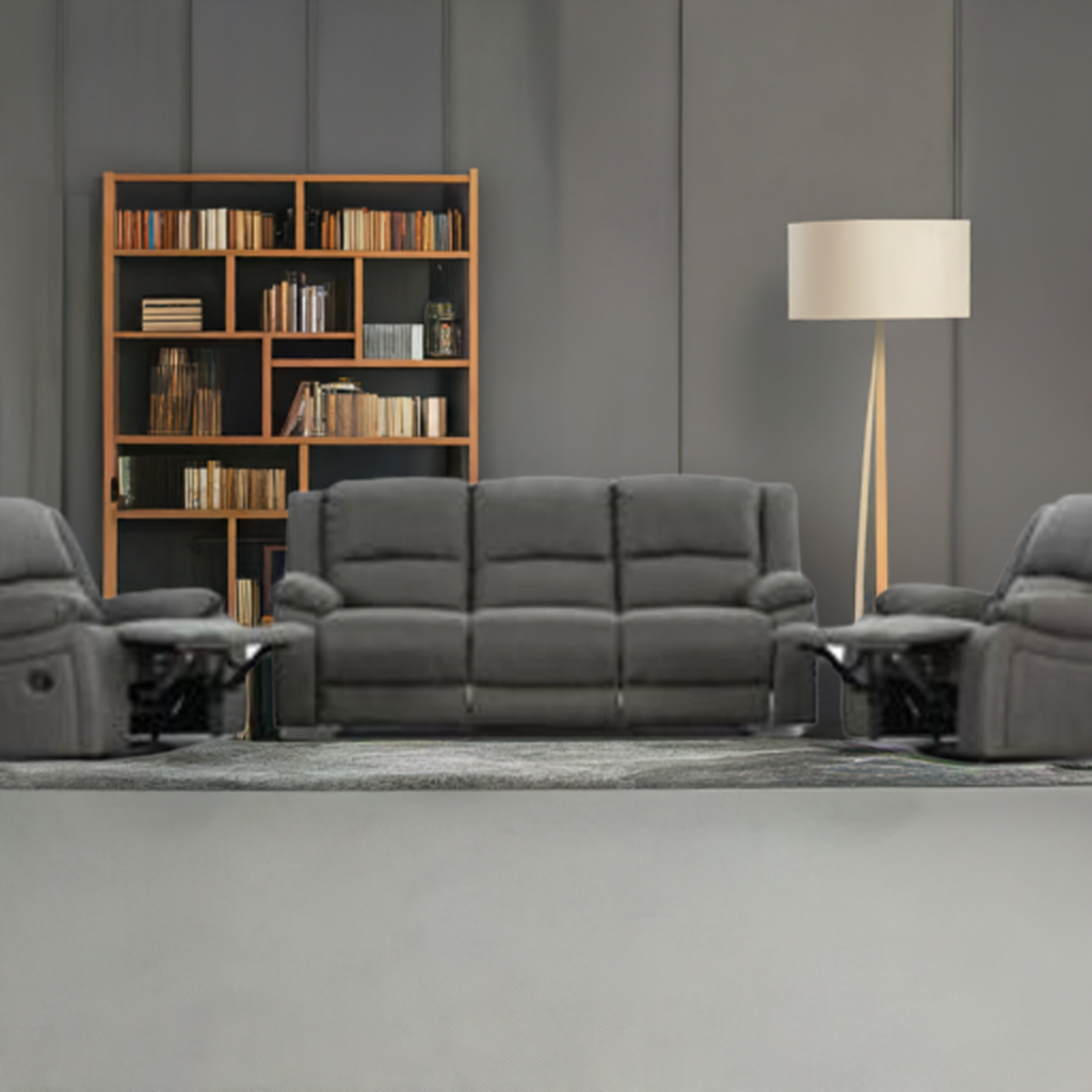 Captain 3 Seater Lounge with 2 Single Recliner Rhino Suede Set- Latte