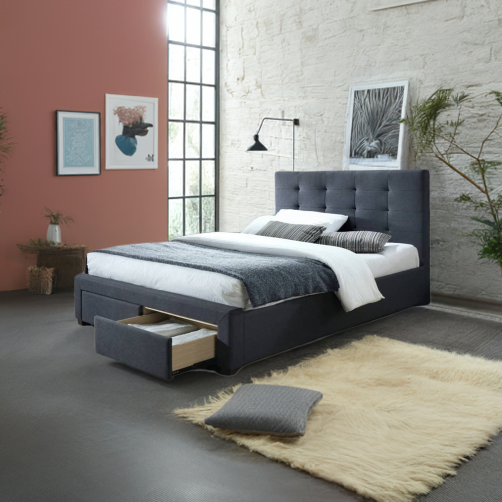 Rhodes Upholstered King Single Bed Storage -Mid Grey