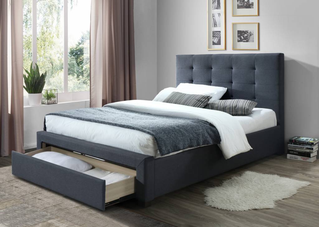 Rhodes Upholstered King Single Bed Storage -Mid Grey