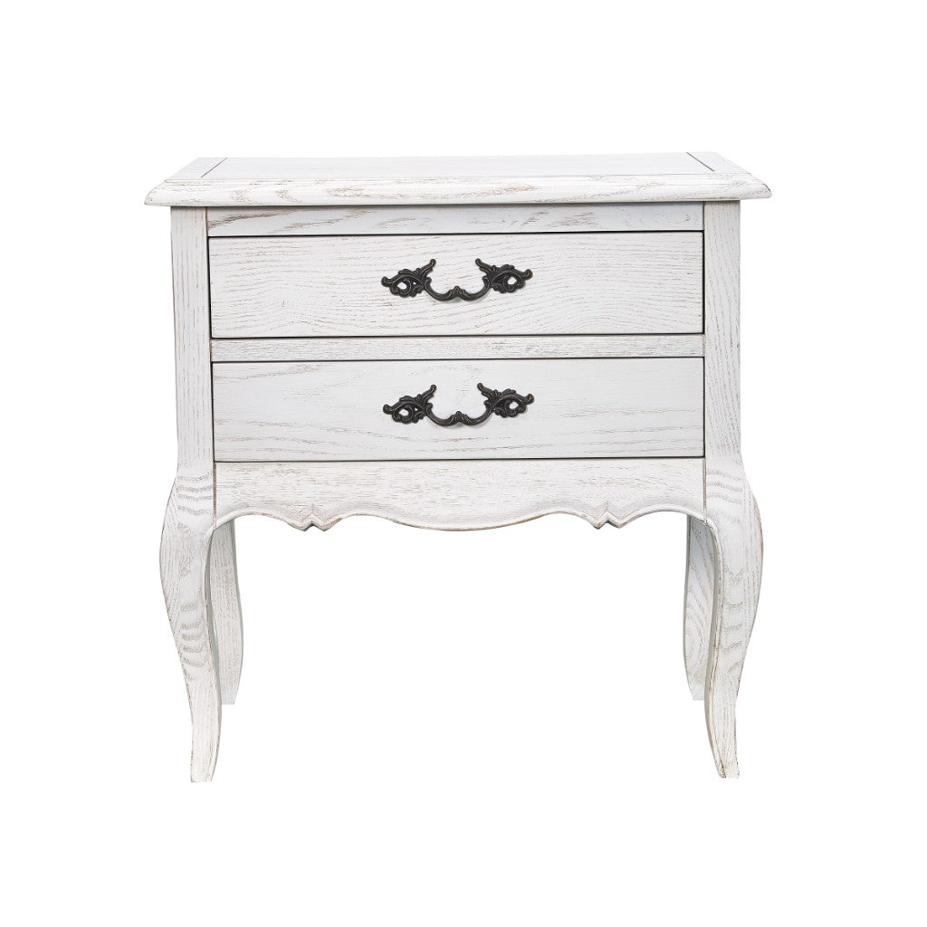 French Provincial Fleur 2 Drawers Bedside Table Antique White