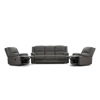 Captain 3 Seater Lounge with 2 Single Recliner Rhino Suede Set- Latte