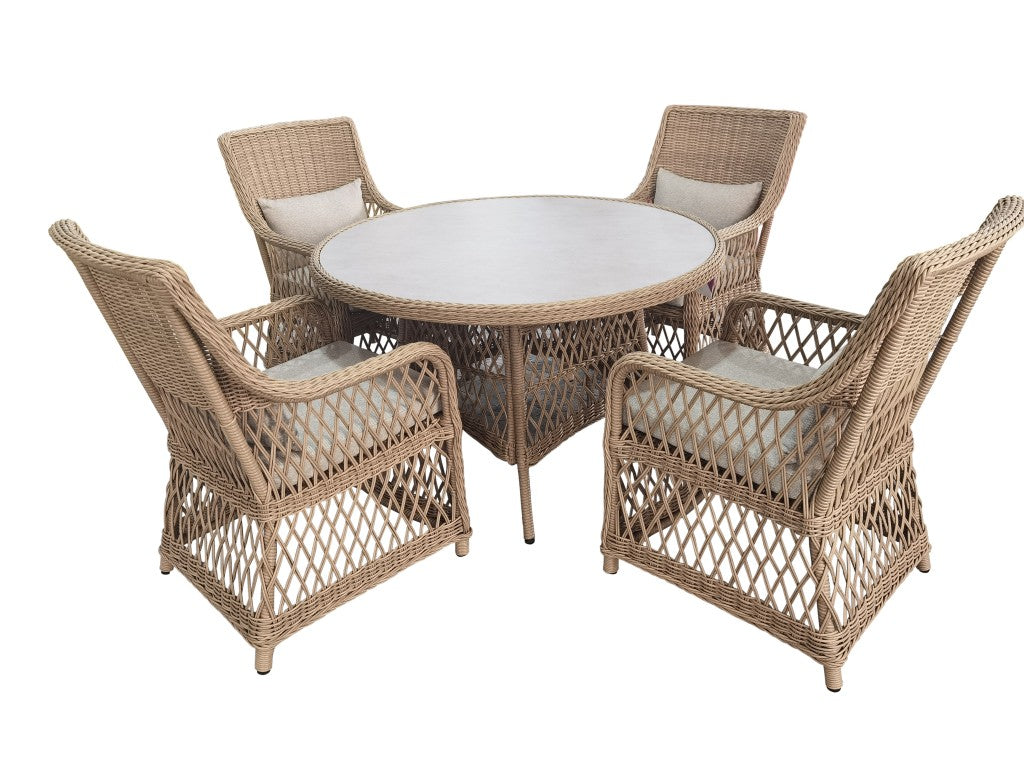 Corfu Outdoor 5PC Dining Table 4 Chair Set -Natural /Stone