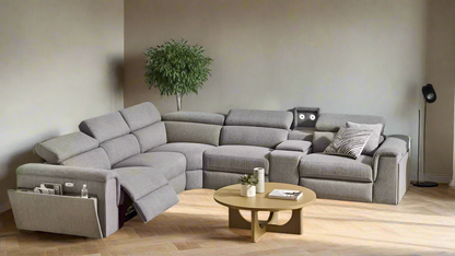 Byron Fabric Powered Modular Recliner Sofa- Light Grey