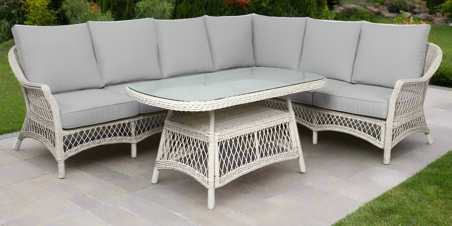 Madrid Outdoor Wicker Corner Lounge Set- Brown Light Grey