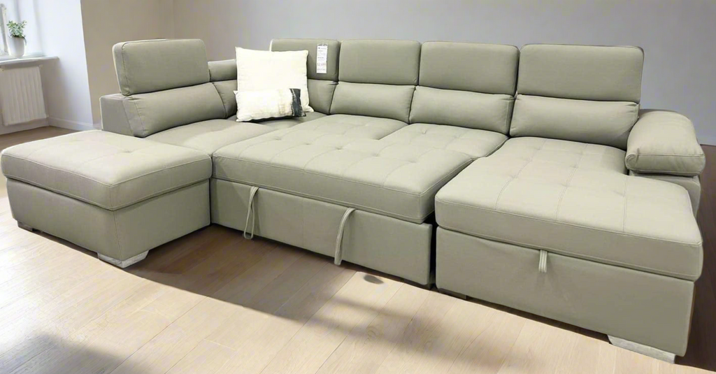Brigtvix Rhino Fabric 6 Seater Sofa Bed Lounge - Light Grey