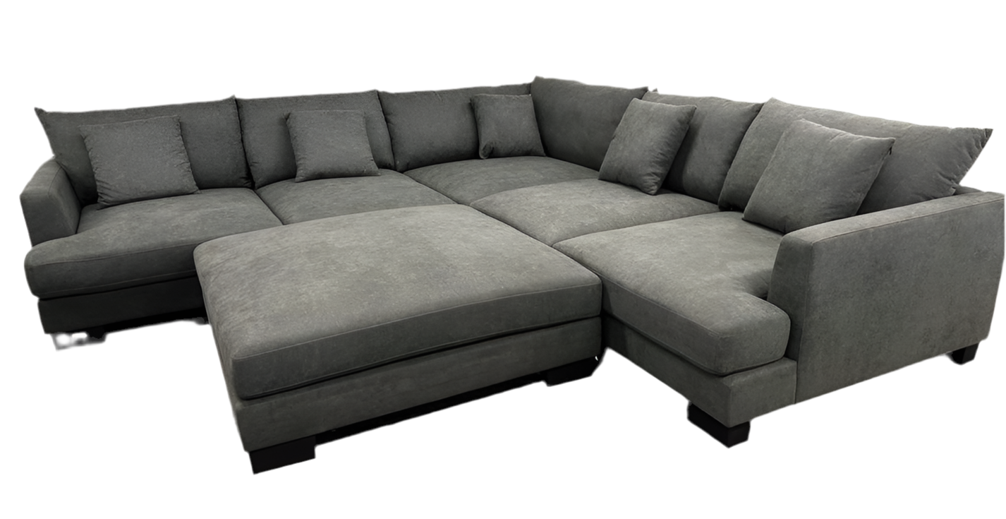 Manhattan Deep Seat Modular Corner Fabric Lounge Plus Ottoman- Dark Grey