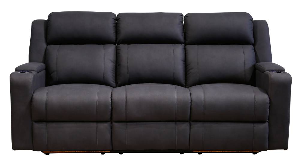 Home Cinema 3 Seater Electric Recliner Rhino Suede Fabric Sofa Black