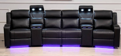 Home Cinema 4 Seater Leather Electric Recliner Sofa Black