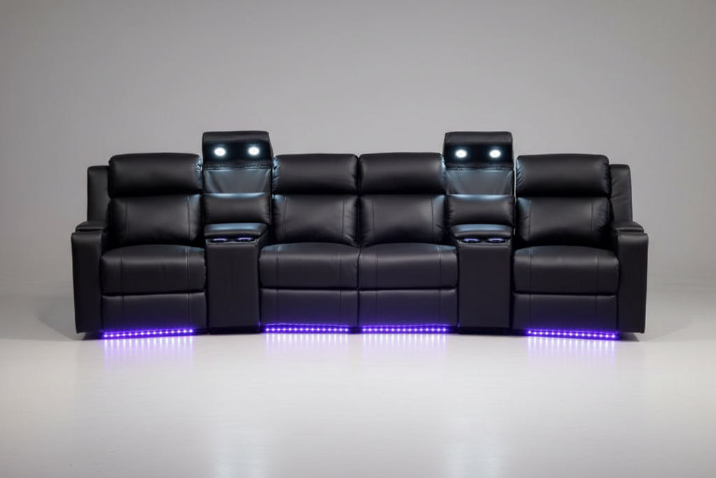 Home Cinema 4 Seater Leather Electric Recliner Sofa Black