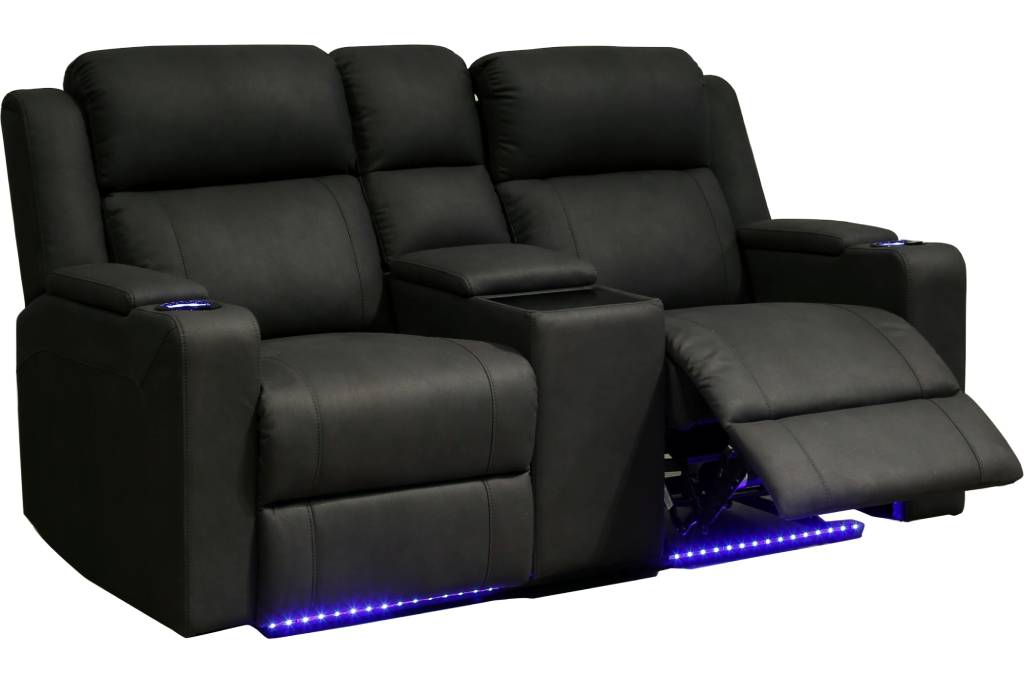 Home Cinema 2 Seater Electric Recliner Rhino Suede Fabric Sofa Black