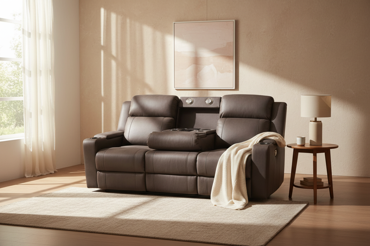 Home Cinema 3 Seater Electric Recliner Rhino Suede Fabric Sofa- Grey