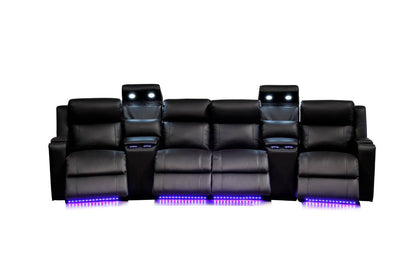 Home Cinema 4 Seater Leather Electric Recliner Sofa Black