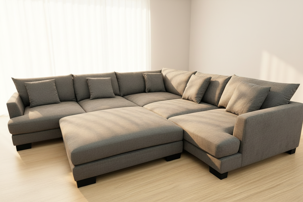 Manhattan Deep Seat Modular Corner Fabric Lounge Plus Ottoman- Dark Grey