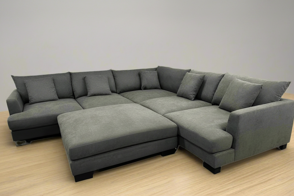 Manhattan Deep Seat Modular Corner Fabric Lounge Plus Ottoman- Dark Grey
